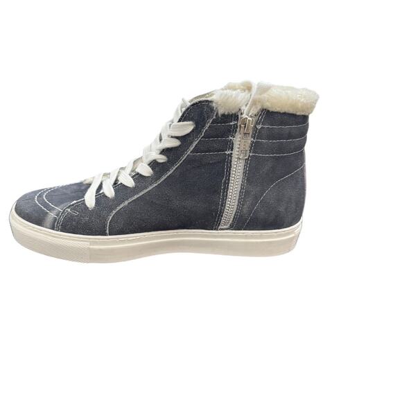 NEW Steve Madden Sneaker Suede Studded High Top Platform Faux Fur Blue Size 8.5 - Picture 3 of 11